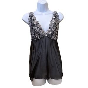 VTG Y2K PinkK Intimates  Sz XL Black Floral Lace Babydoll Nighty Romance Fairy